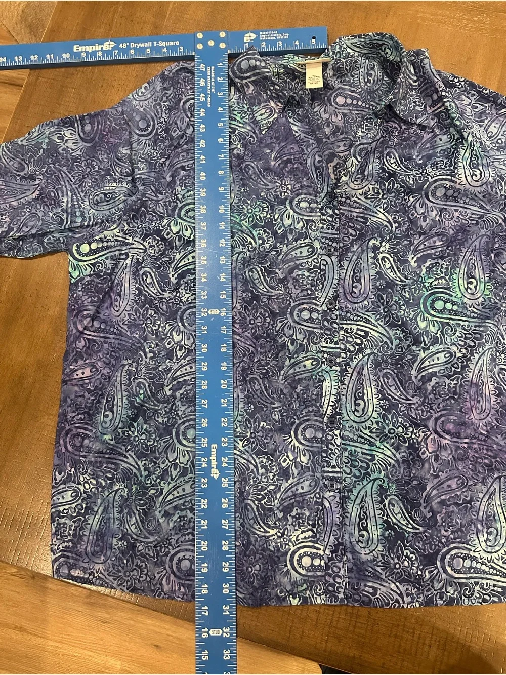 Catherines Blue Paisley Casual Button-Down Shirt